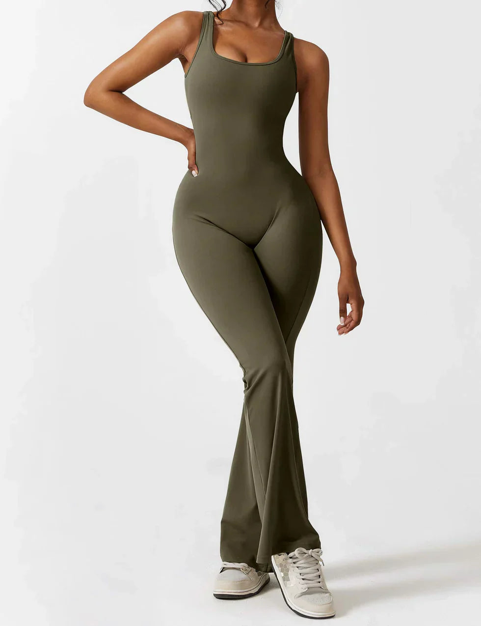 Damen Jumpsuit – Ärmellos, Offener Rücken, Schlagbein, Dehnbar-83507-5bc0f3ba-3120-46eb-999f-7fb5cc8f1216