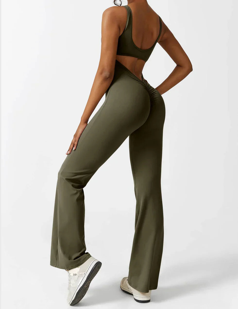 Damen Jumpsuit – Ärmellos, Offener Rücken, Schlagbein, Dehnbar-83507-5eb18eeb-0ef8-47d7-8e77-7853a9b3406b