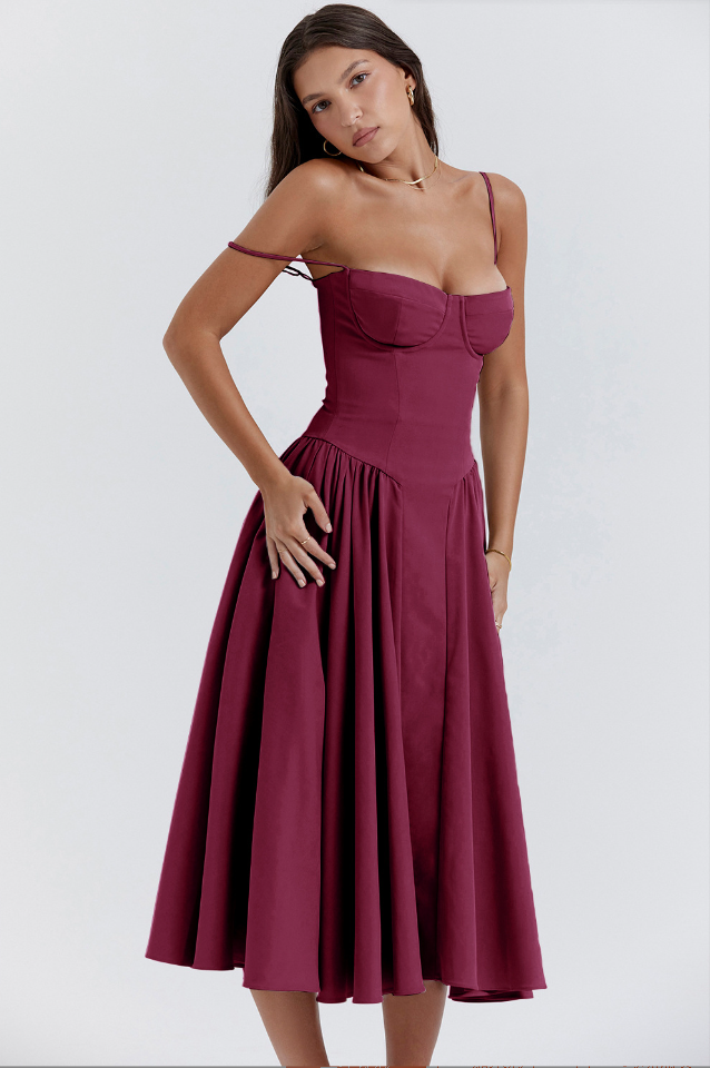 Damen Midi-Kleid mit Spaghettiträgern, plissiertem Rock und Taschen – Elegant-83506-5ec8a616-a471-4894-98b6-a1024b7fc681