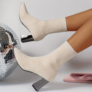 Elegante Strick-Ankle Boots mit Absatz