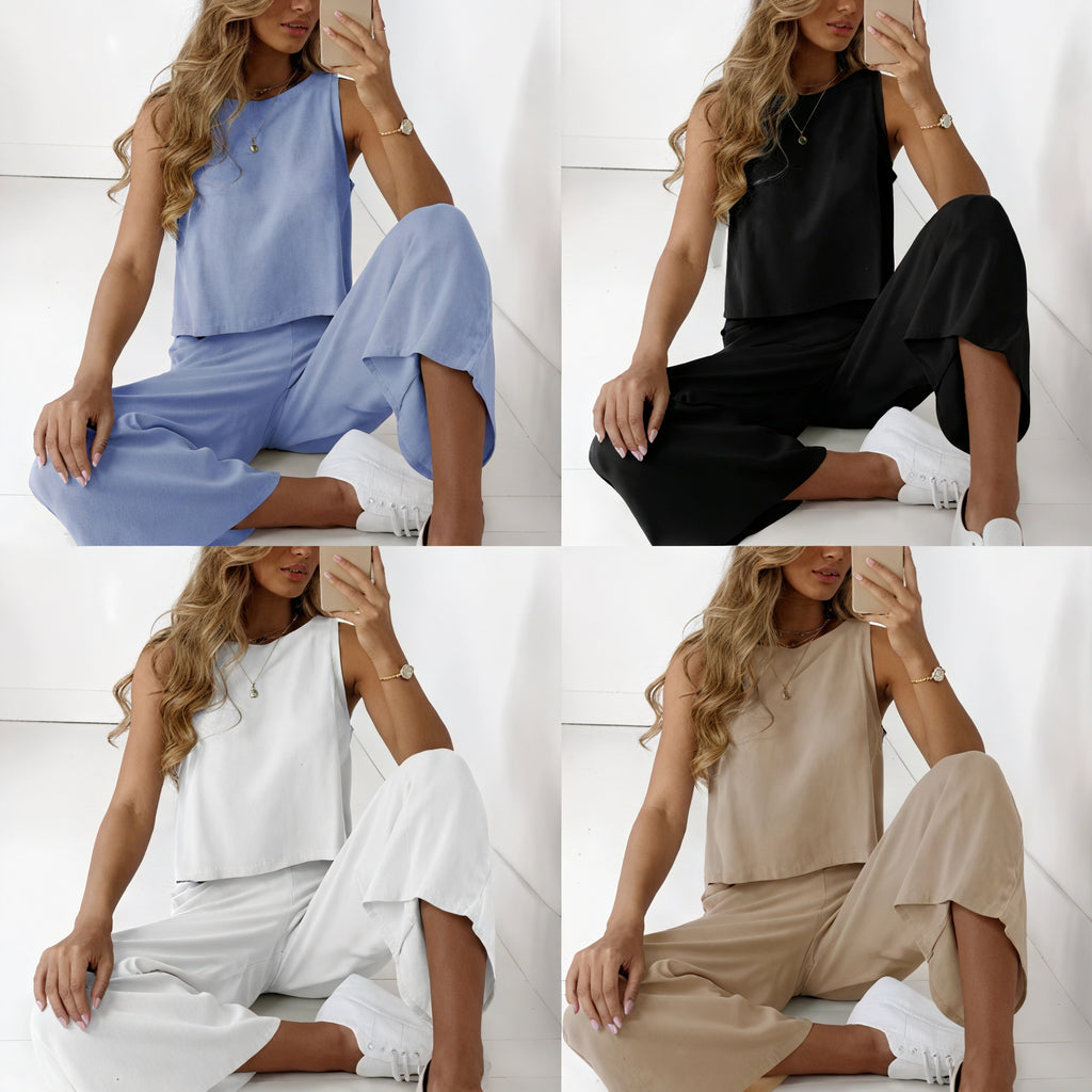 Damen Zweiteiler Set – Ärmelloses Top, Weite Hose, Passender Freizeit-Look-64478-67f052a1-2f4a-43b4-a385-8b3b952f029c