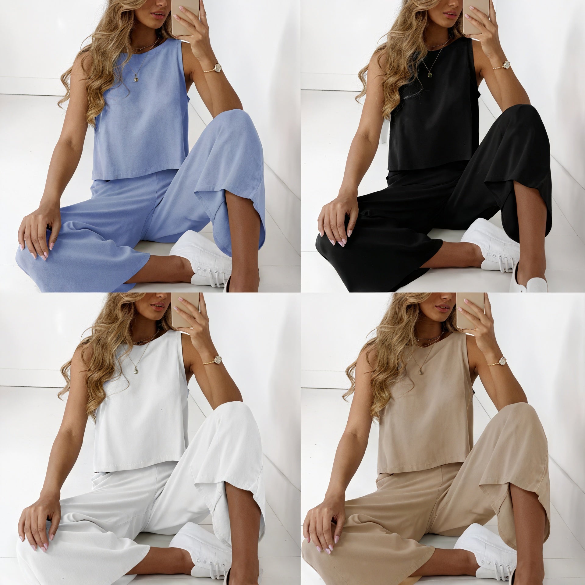 Damen Zweiteiler Set – Ärmelloses Top, Weite Hose, Passender Freizeit-Look-64478-67f052a1-2f4a-43b4-a385-8b3b952f029c