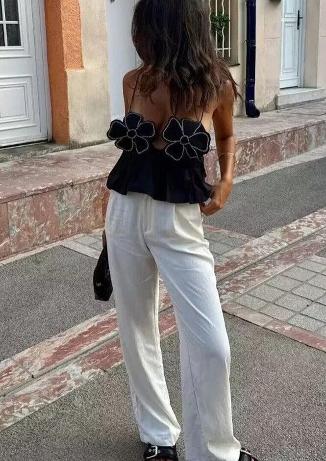 Blütenbesetztes Peplum-Top mit Neckholder