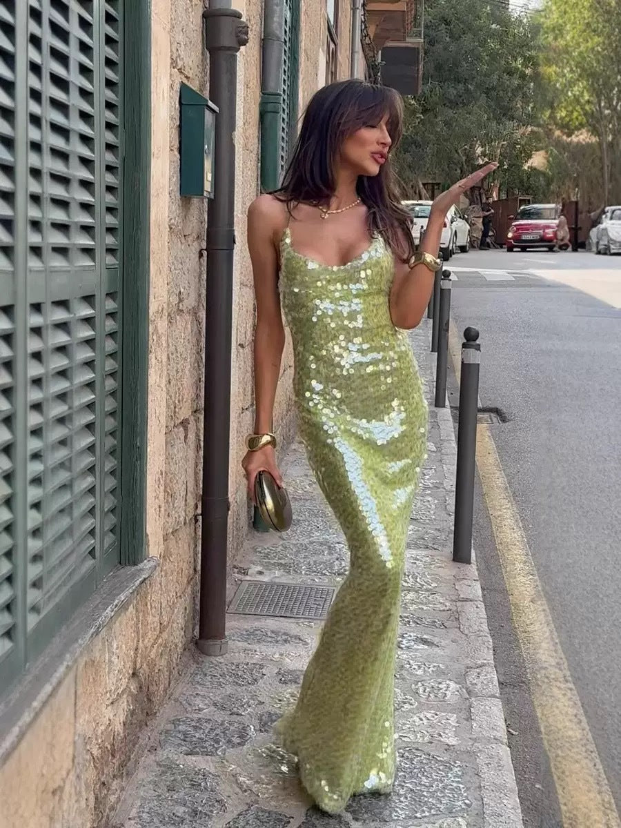 Kleidhaus Damen Pailletten Maxi-Kleid – Funkelnd, Spaghetti-Träger, XS-XL-83278-64d4180c-f1a5-4f0e-a5d7-86bbdabc9c86