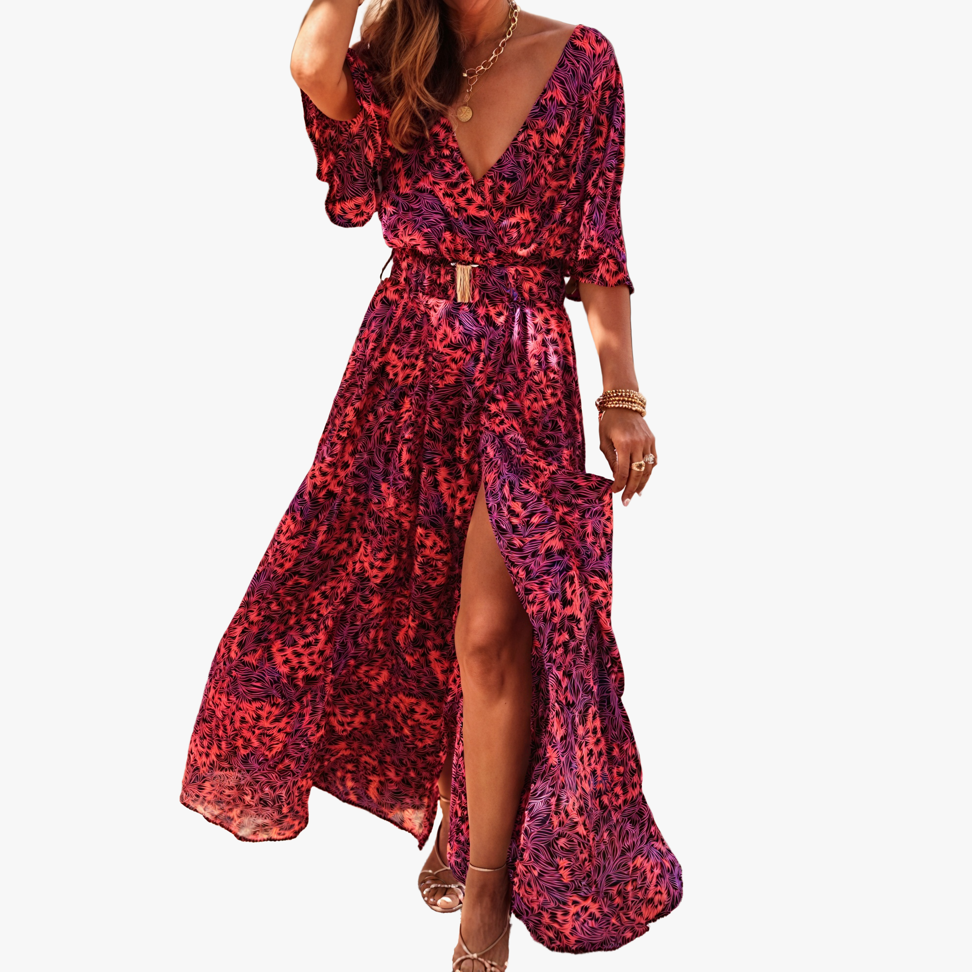 Bohemian Maxi Kleid mit V-Ausschnitt