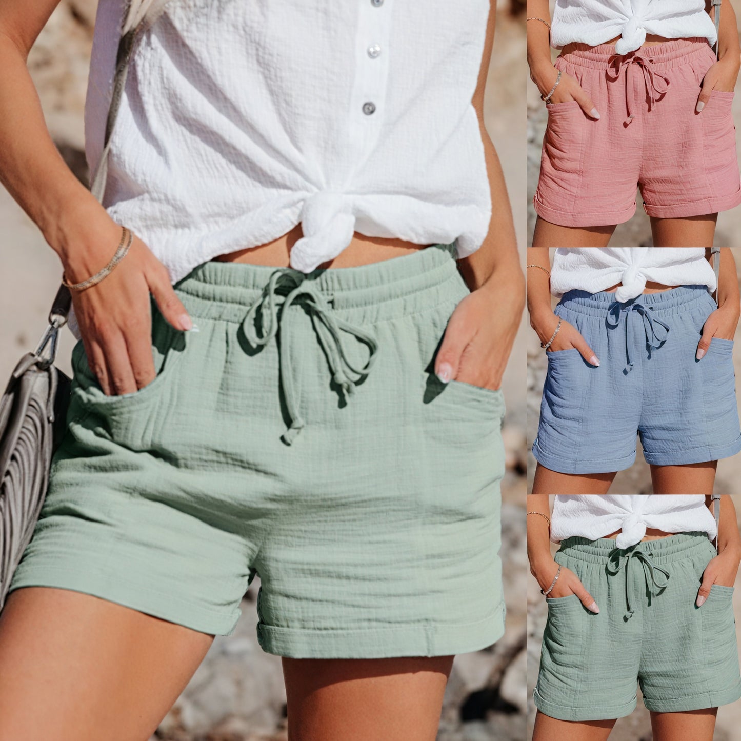 Damen Shorts – Leicht, Kordelzug, Seitentaschen, Krempelbund, Casual-65920-853cfbd7-5d30-4c2c-b415-b1e973dd1cb8