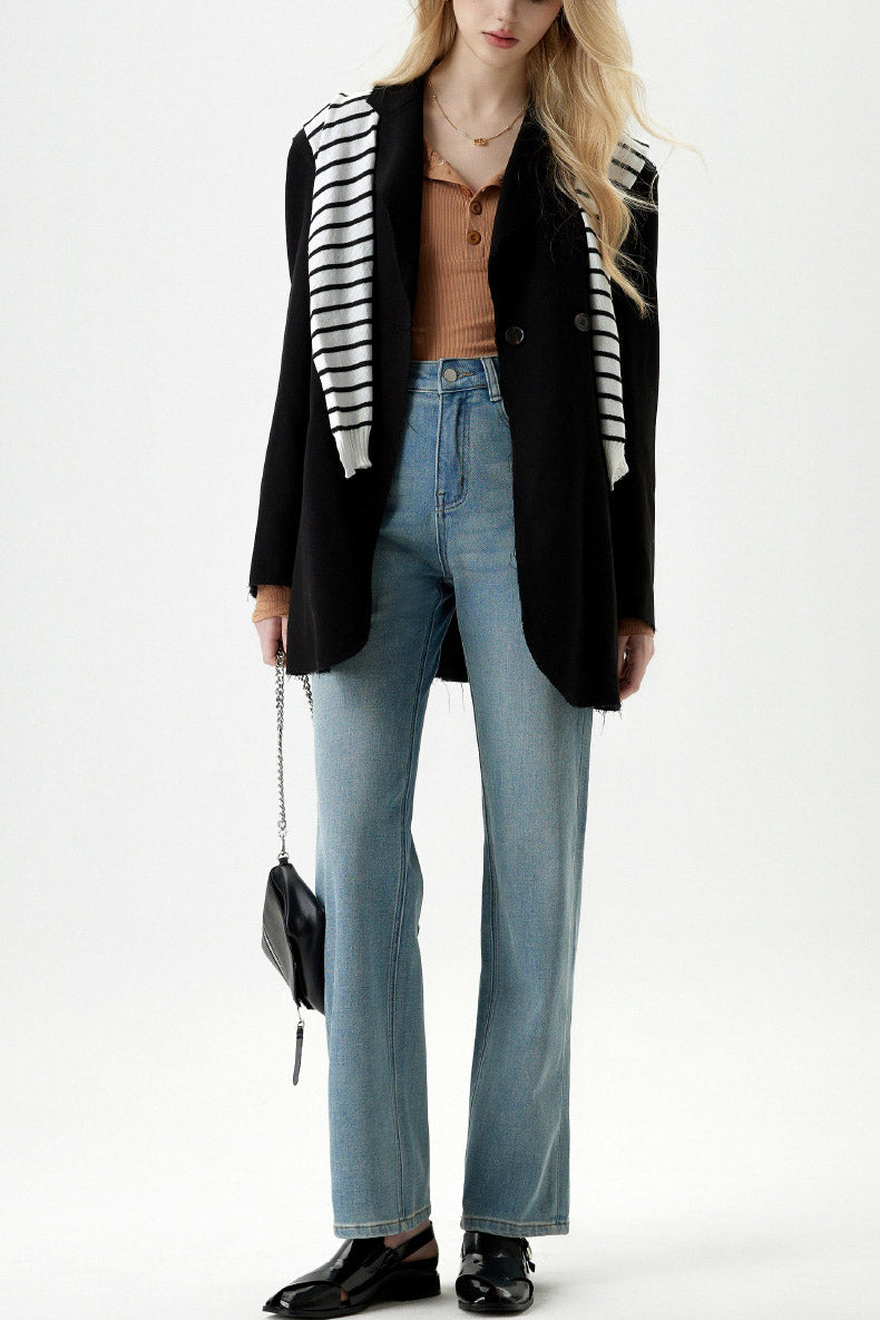 Geripptes Top mit Henley-Ausschnitt