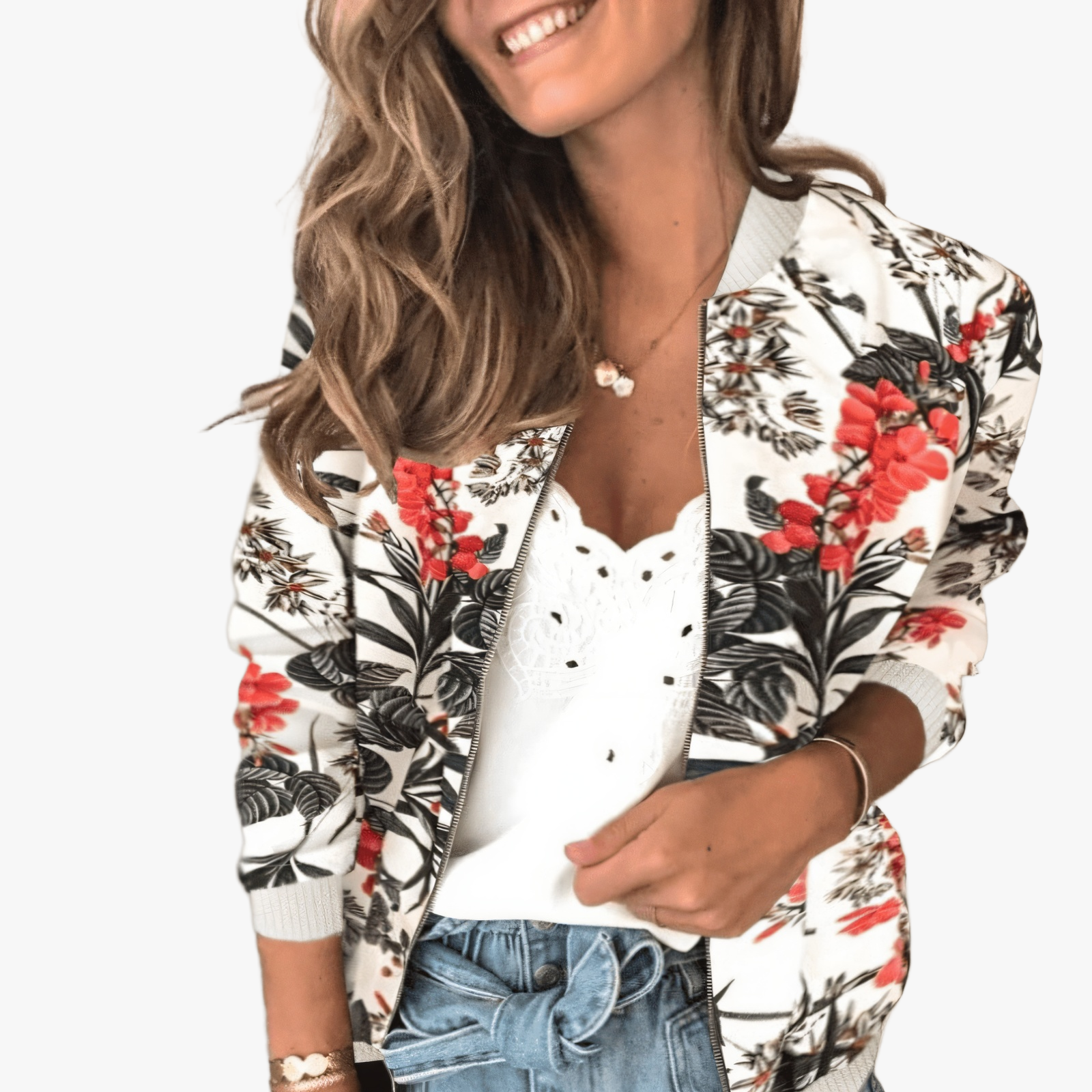 Stylische Bomberjacke mit floralem Print