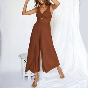 Weitbein Jumpsuit mit V-Ausschnitt