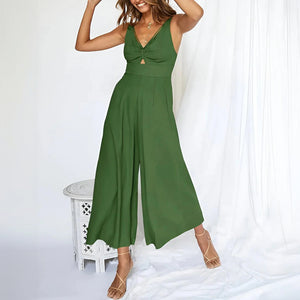 Weitbein Jumpsuit mit V-Ausschnitt
