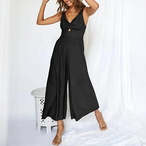 Weitbein Jumpsuit mit V-Ausschnitt