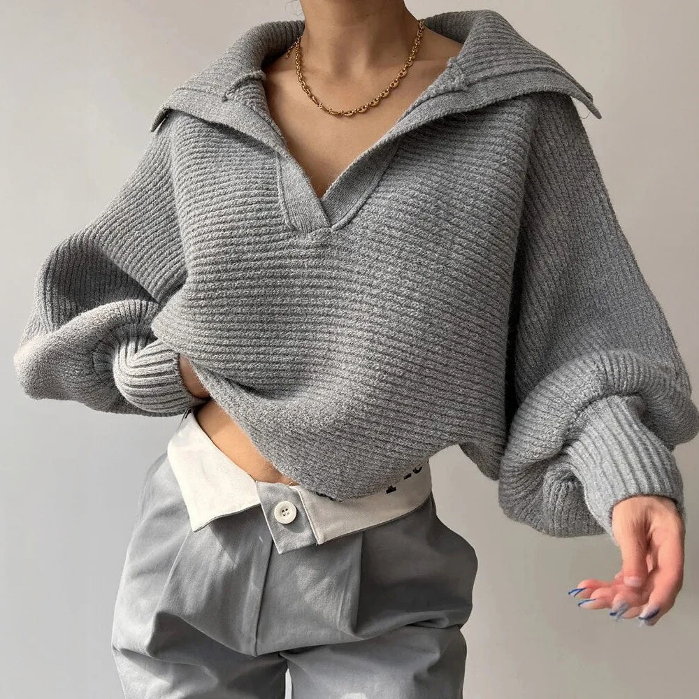 Oversized Strickpullover mit tiefem V-Ausschnitt