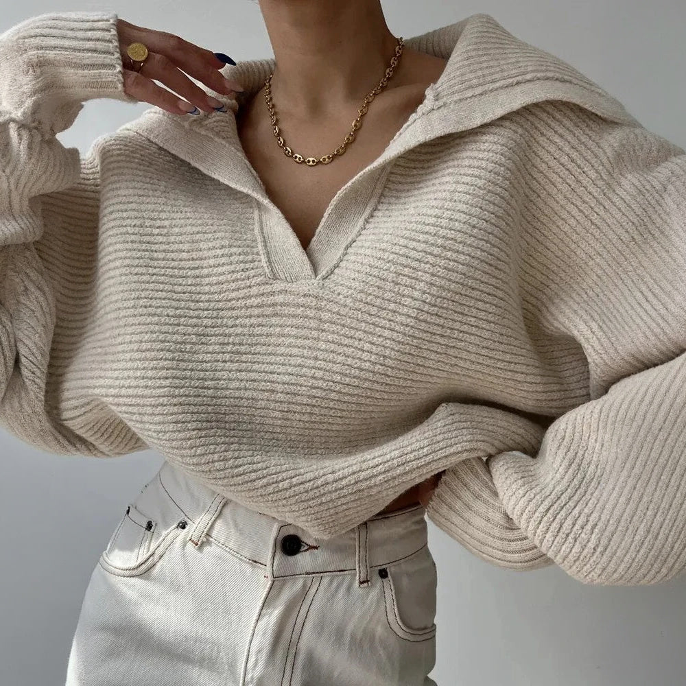 Oversized Strickpullover mit tiefem V-Ausschnitt