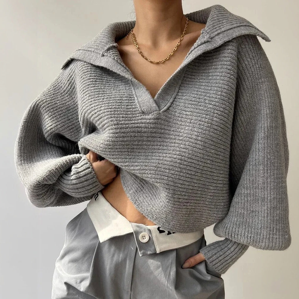 Oversized Strickpullover mit tiefem V-Ausschnitt