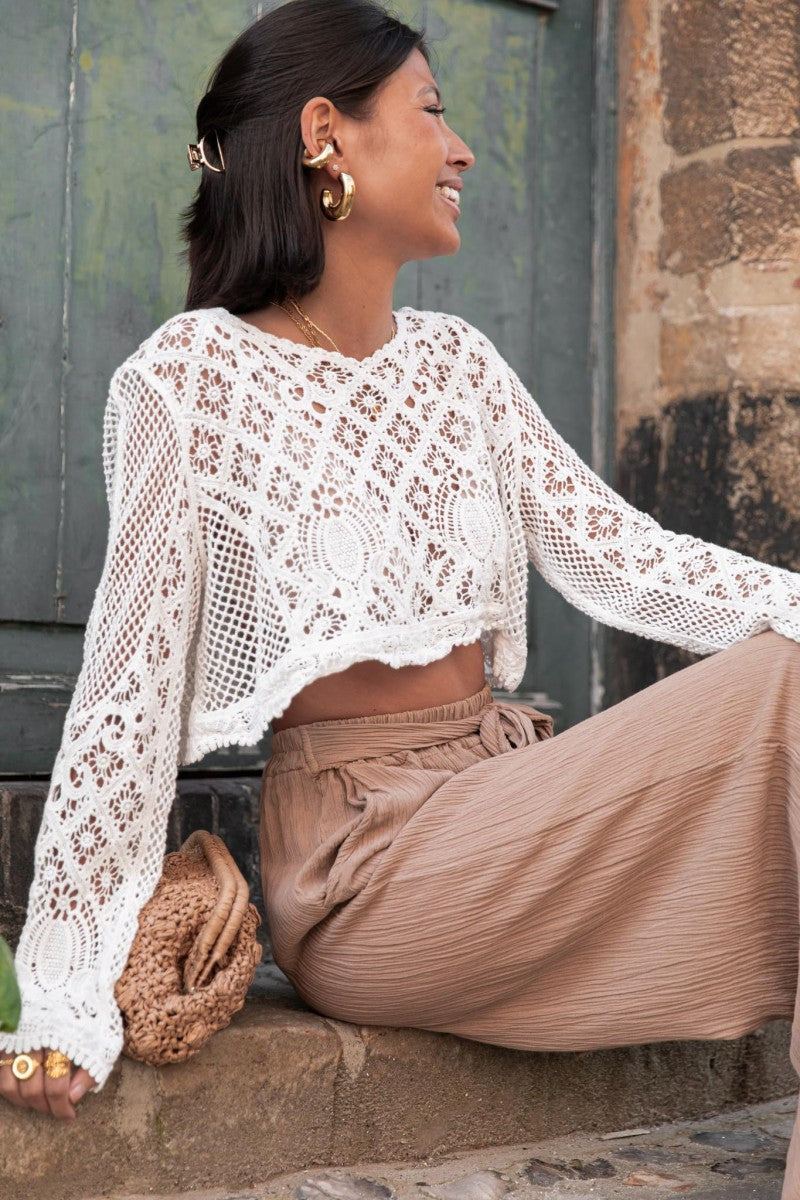 Kleidhaus Damen Häkelkleid – Weiß, Langarm, Häkelmuster, XS-XXL-76533-6958006d-62f0-44ef-a32a-4a014575403a