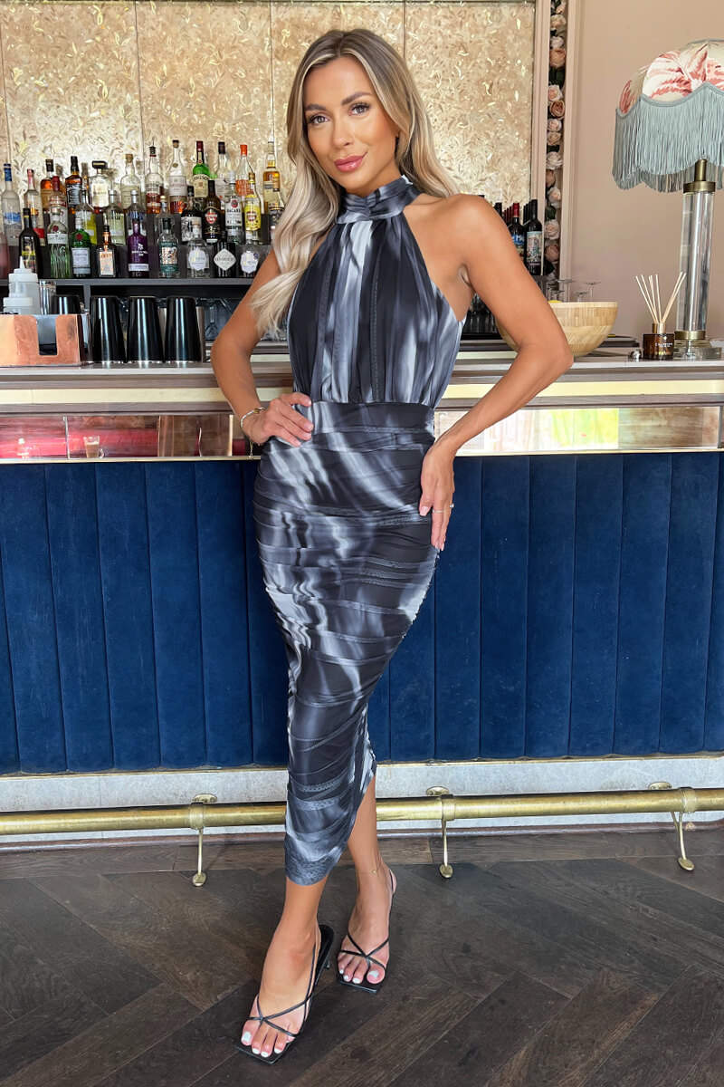 Midi-Kleid mit Halter und Aquarell-Effekt