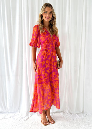 Damen Maxi-Kleid – Blumenmuster, V-Ausschnitt, Kurze Ärmel, Fließend-83294-6d3d8879-f82a-46e0-ae8f-2ae8238d0da3