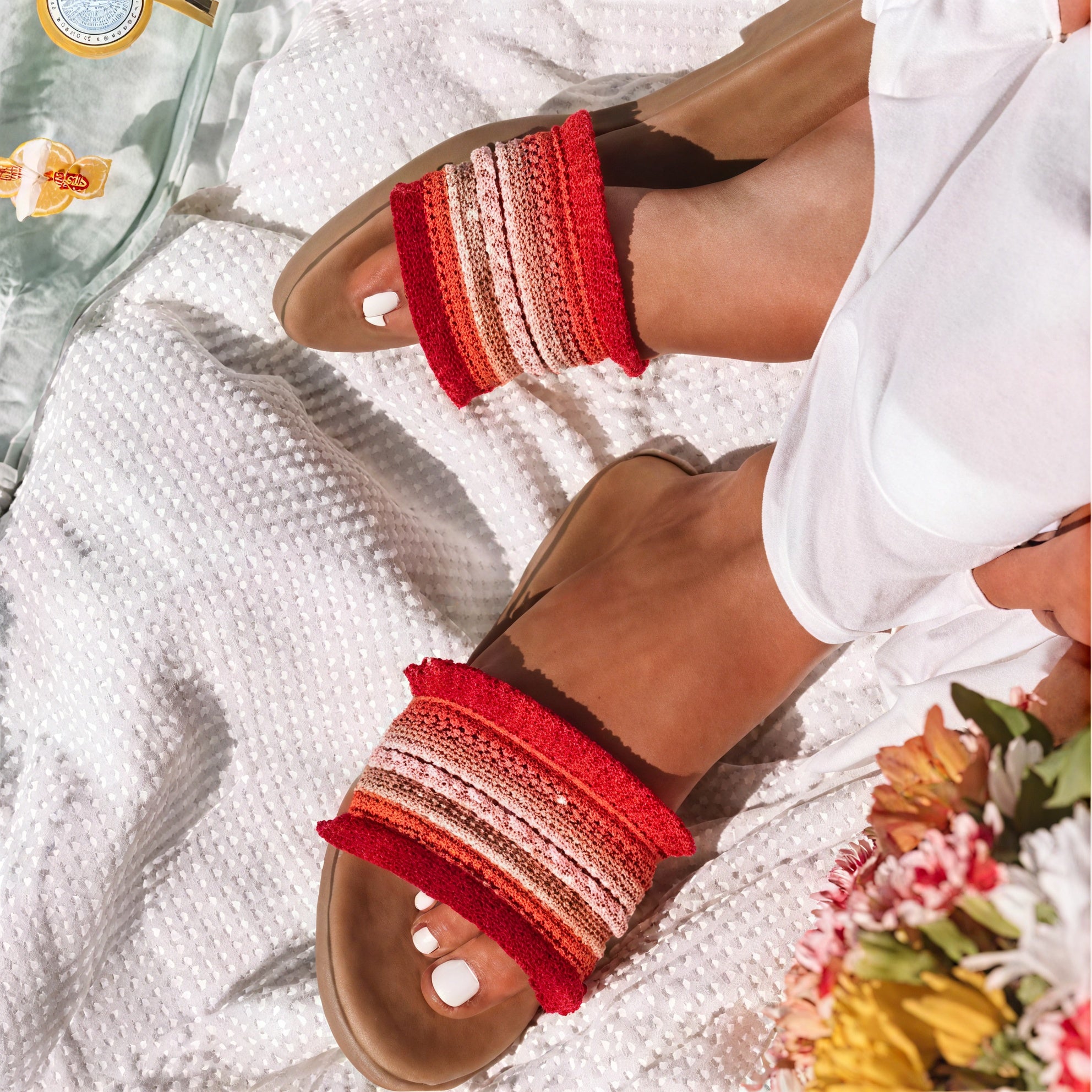 Damen Slide-Sandalen mit Perlen & Fransen – Flache Sohle-73650-6b375973-0c6b-4314-9cfd-063819120b20