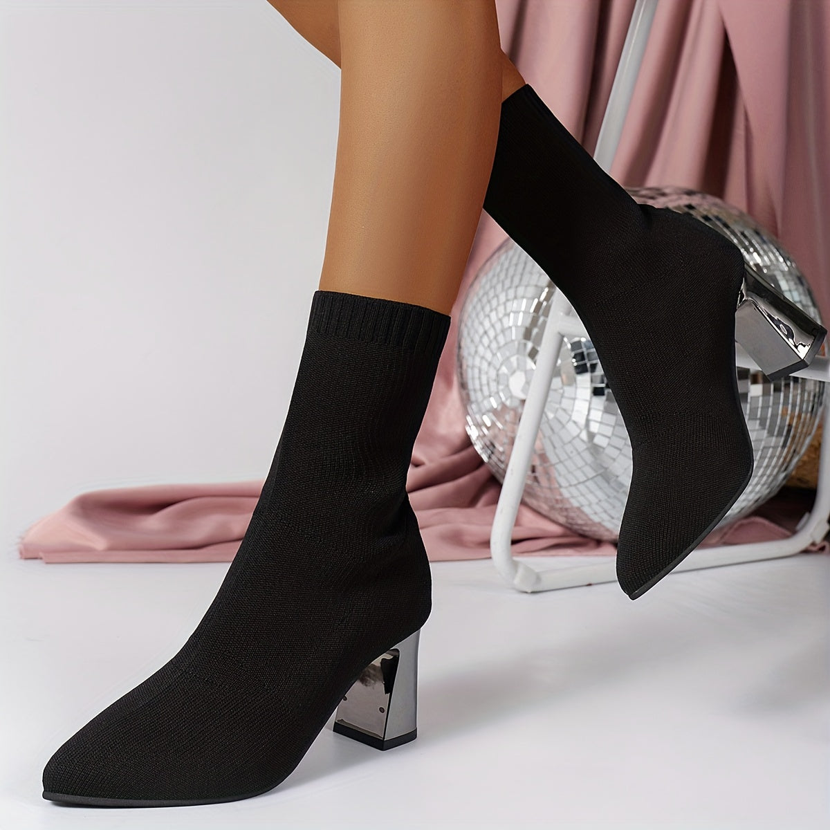 Elegante Strick-Ankle Boots mit Absatz