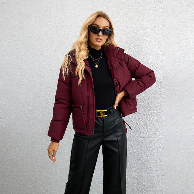 Damen Kurze Pufferjacke – Gesteppt, Wasserabweisend, Hoher Kragen, Polyester, Casual Chic-65207-73dc7695-c6ab-4bff-b8b8-a32fc35f42db