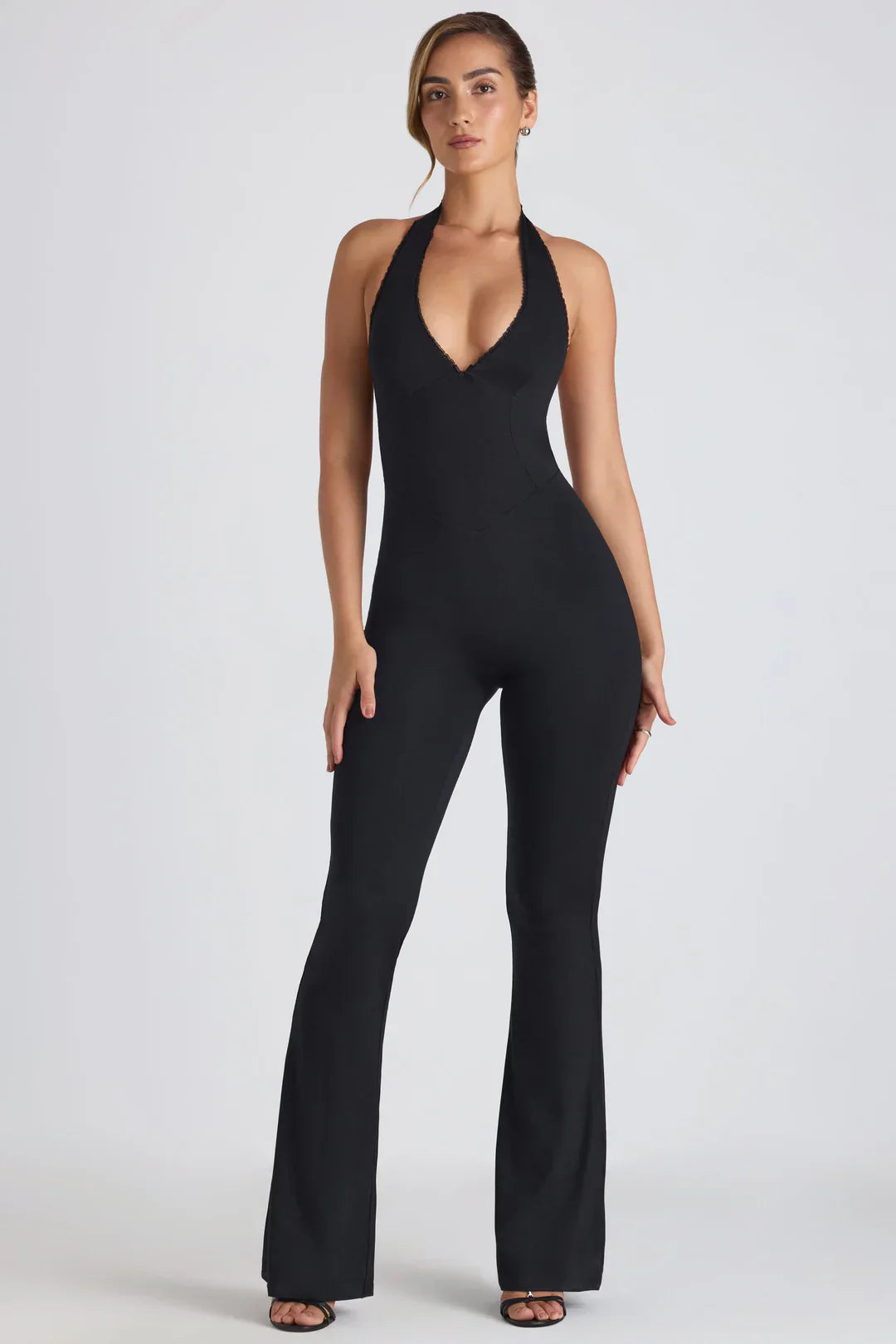 Damen Jumpsuit – Gerippt Halter-Ausschnitt Ausgestelltes Bein, Figurbetont-83502-75f8aba8-0bfd-47a7-9a86-9832bba33b24