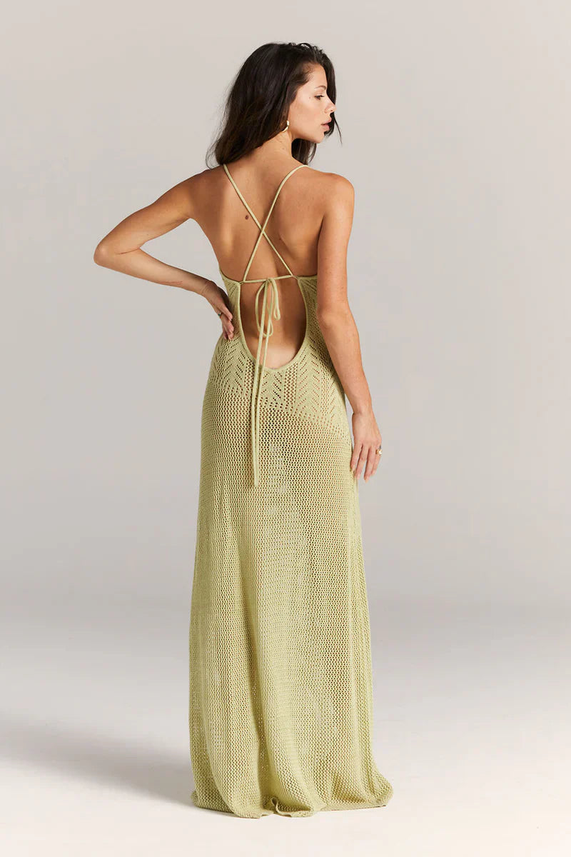 Kleidhaus Damen Strick Maxi-Kleid – Offenes Design, Florale Cutouts, Spaghetti-Träger-83282-762c1fb4-059f-4e9e-9446-7159ed5b2a38