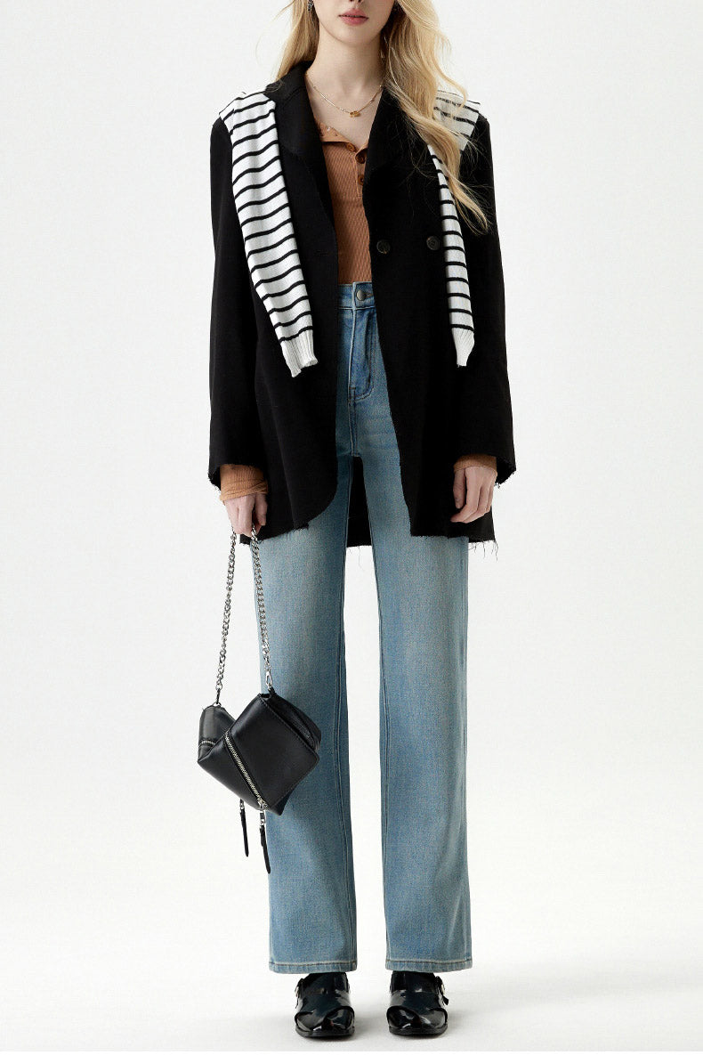 Geripptes Top mit Henley-Ausschnitt