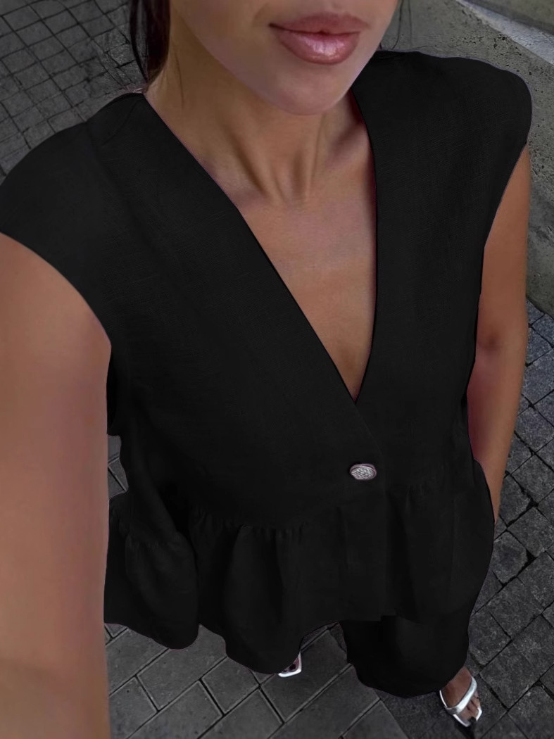 Kleidhaus Damen Leinen Zweiteiler – Atmungsaktives Ärmelloses Top & Weite Hose mit V-Ausschnitt-83272-792593cb-1e53-49a2-b823-f7e44b6c1b49