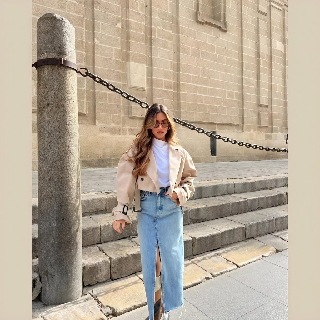 Cropped Trenchcoat mit Gürtel-Detail