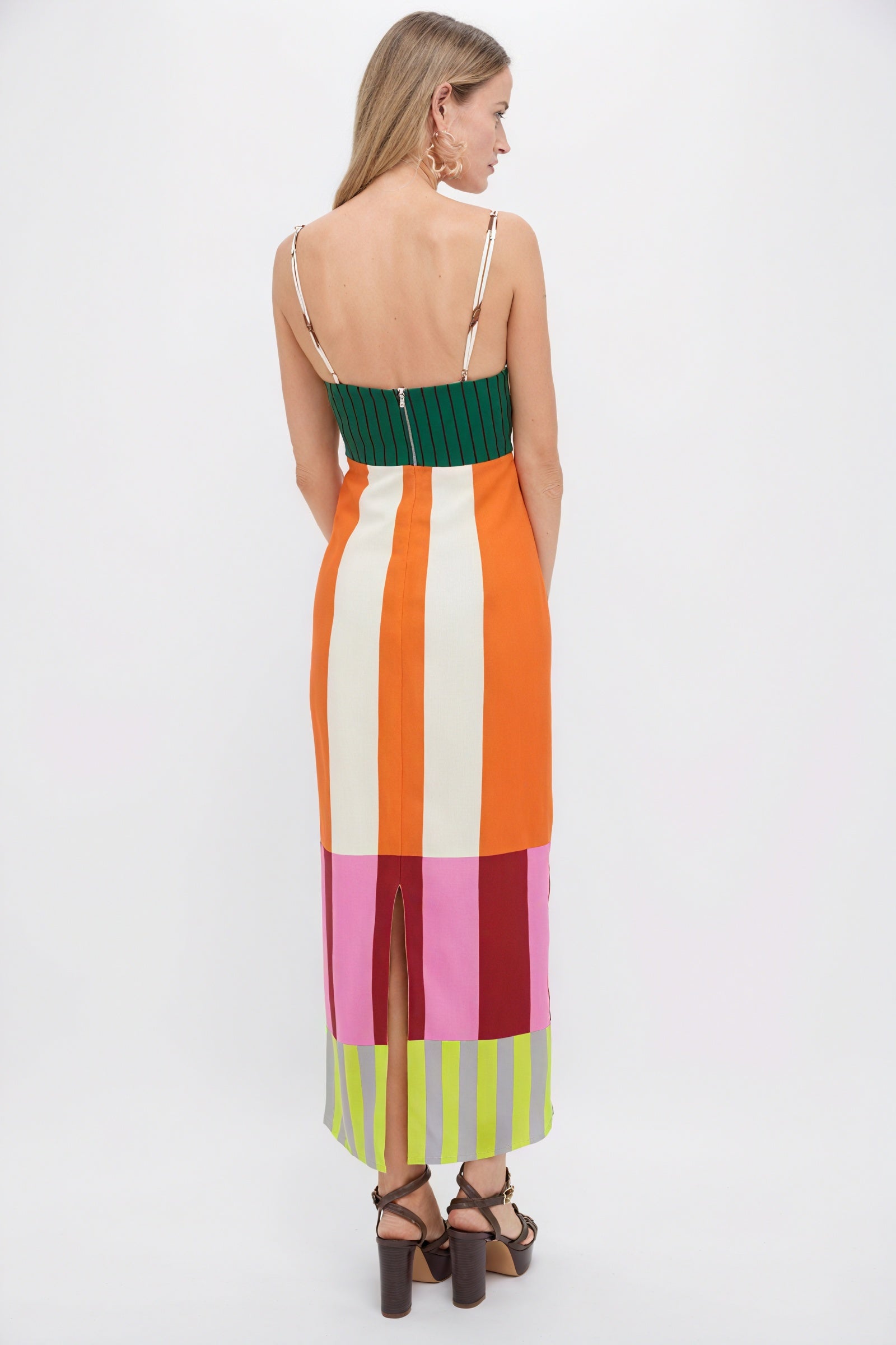 Gestreiftes Maxi-Kleid mit Farbblock-Design