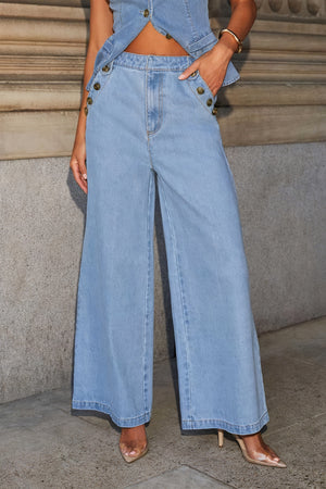 Denim Weste & Wide-Leg Hose – Set