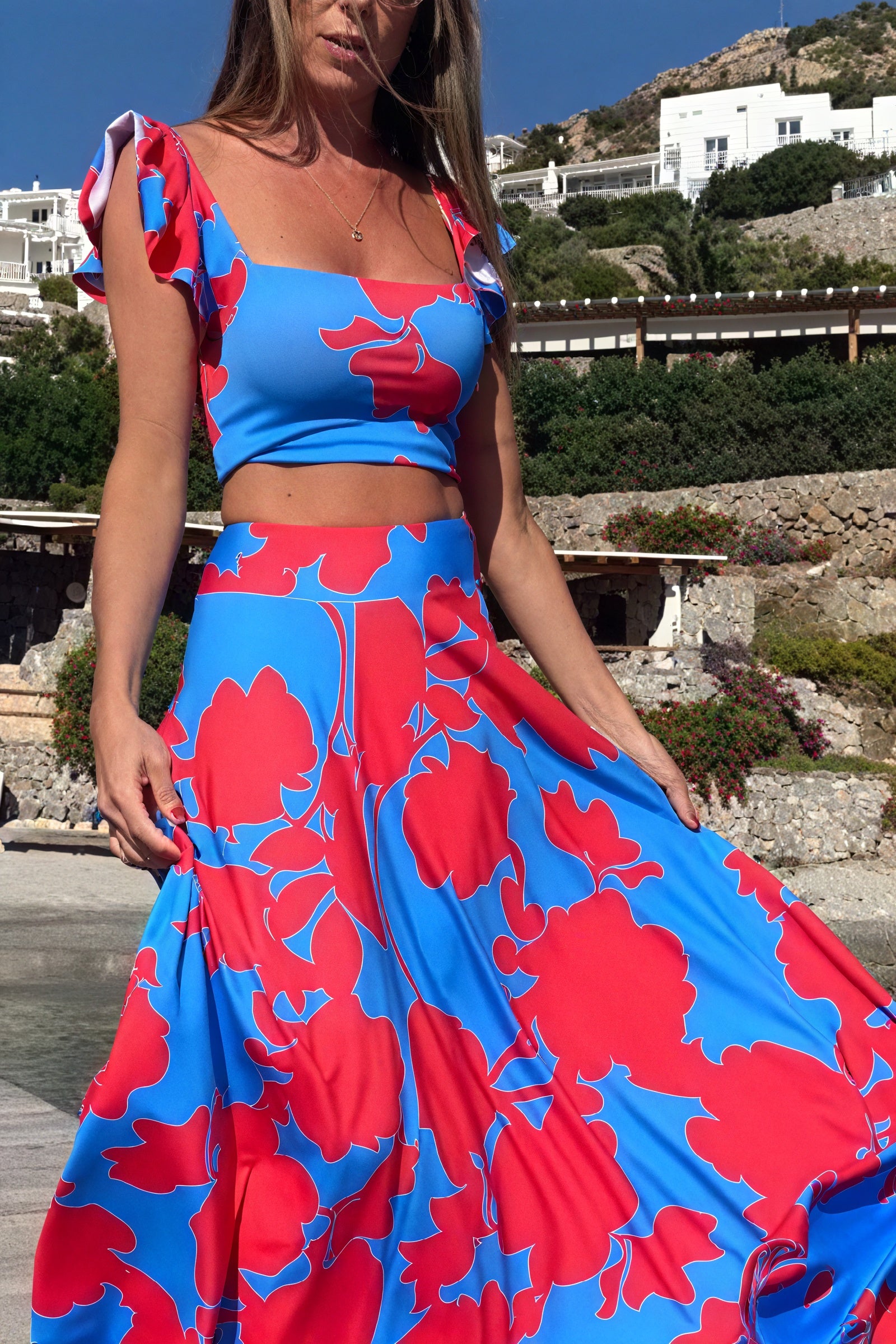 Florales zweiteiliges Maxi-Kleid