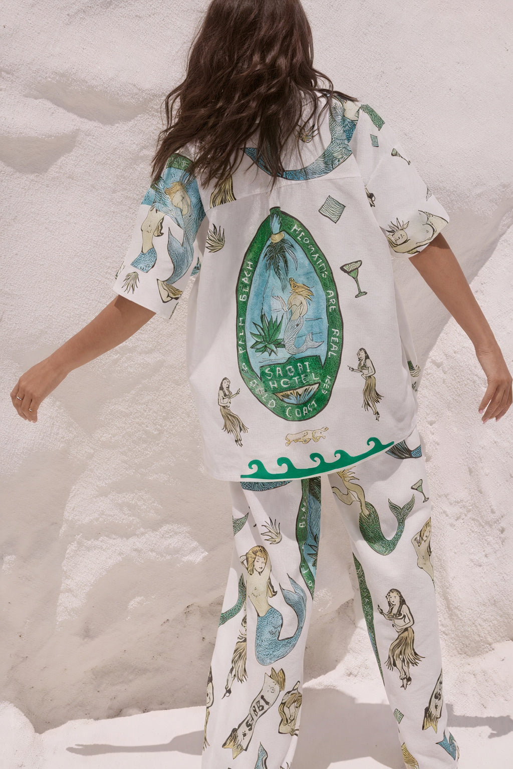 Damen Pyjama Set – Meerjungfrauen-Print, Knopfleisten-Hemd & Hose, Komfort Schlafanzug-79730-b771e91a-e5f1-4e29-819e-4a47e5a961fc