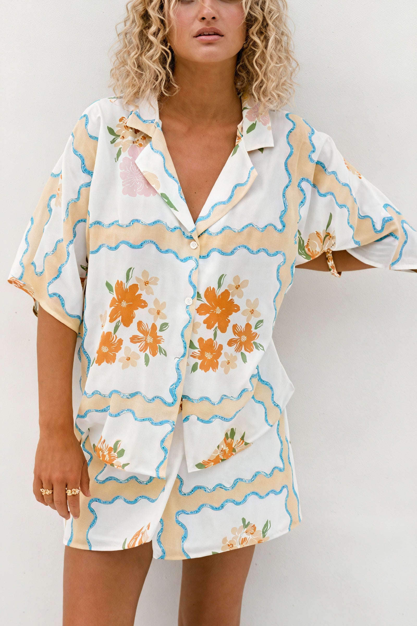 Blumenmuster Schlafanzug Set