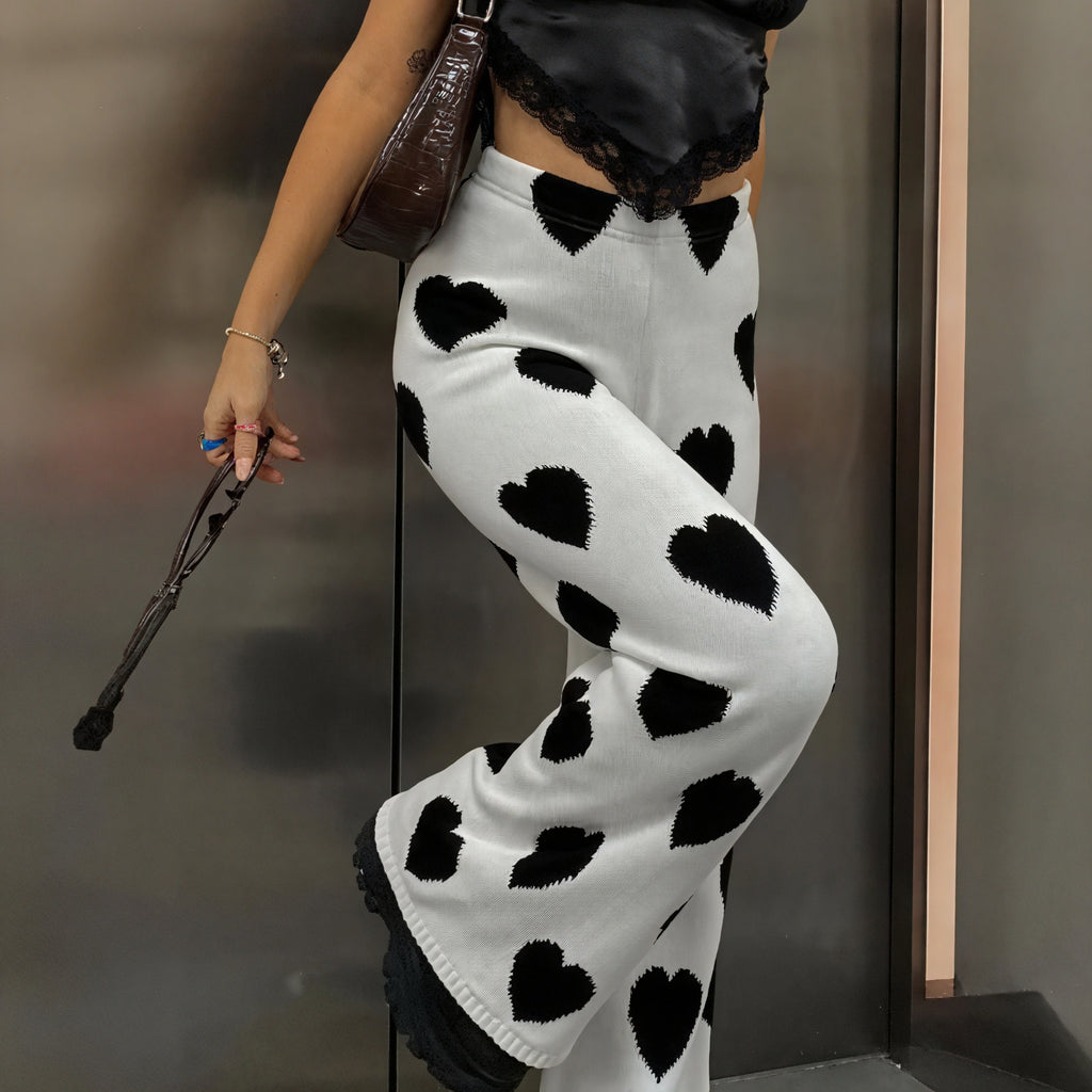 Knit Hose mit Herzmuster, Weites Bein