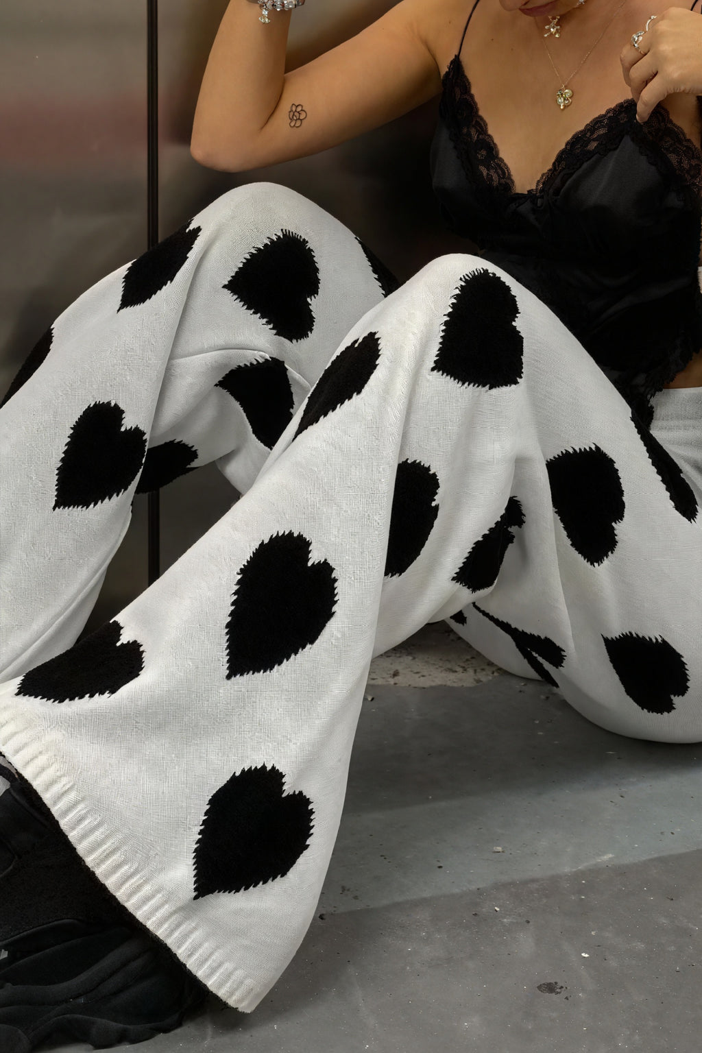 Knit Hose mit Herzmuster, Weites Bein