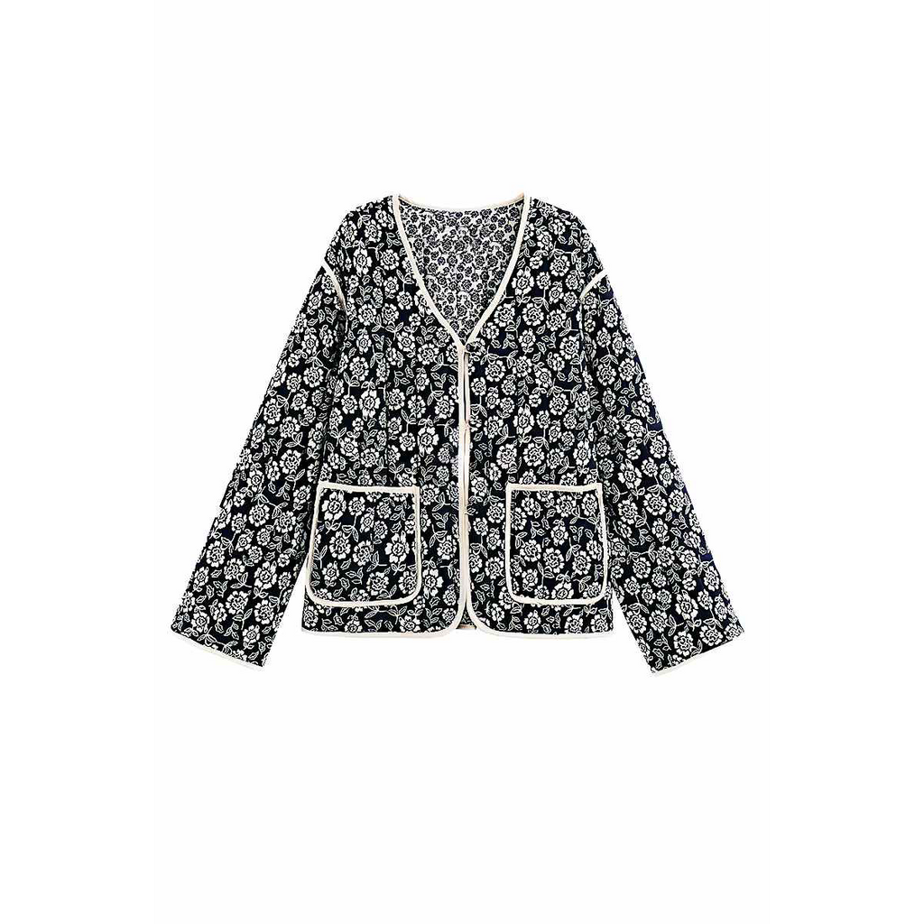 Florale Jacke mit Paspelierung