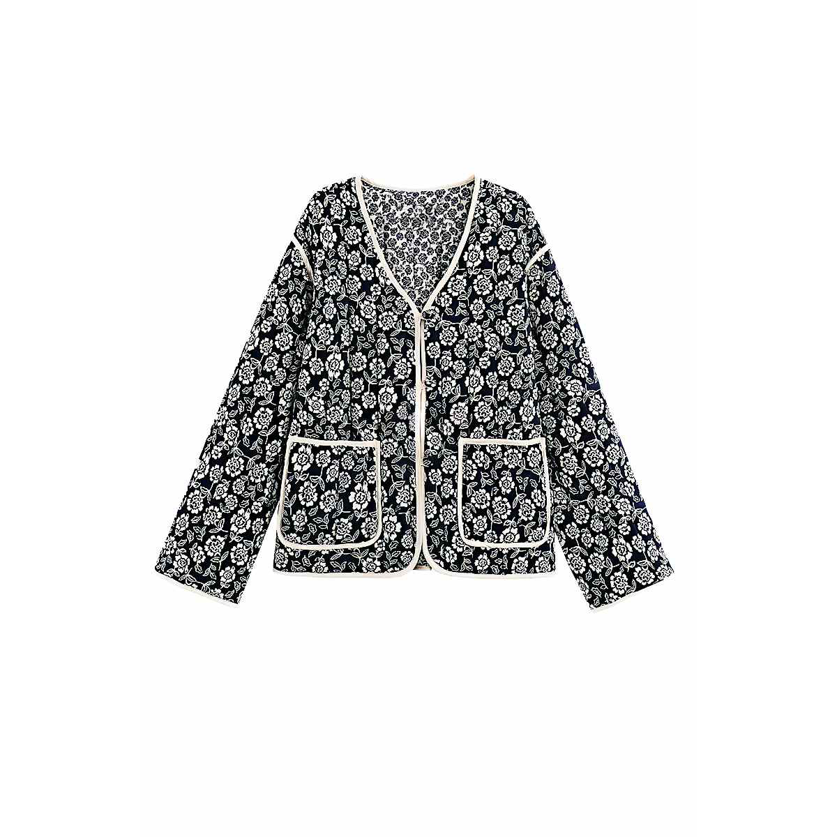 Florale Jacke mit Paspelierung