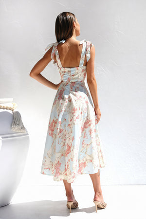 Geblümtes Midi-Kleid mit Bindedetail