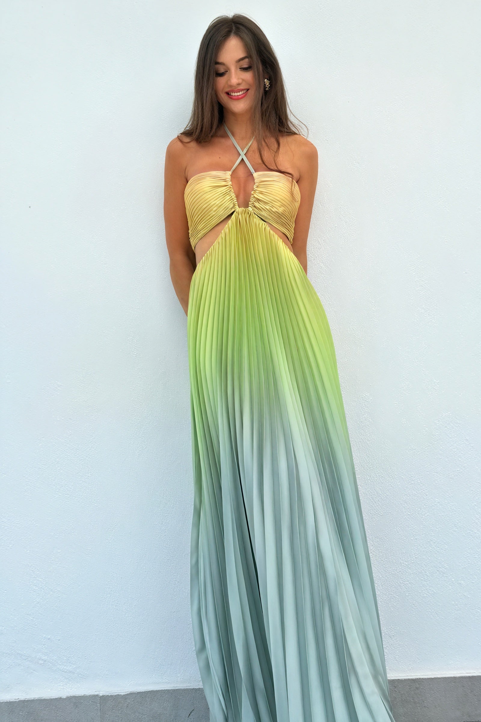 Fließendes Maxikleid mit Plissee-Design
