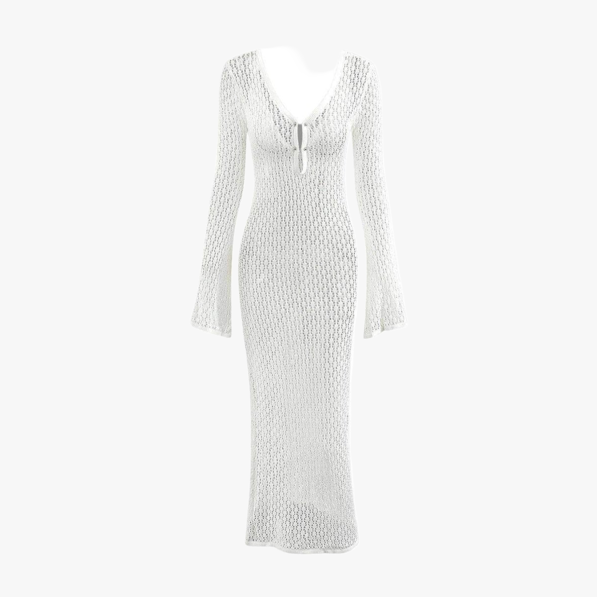 Gehäkeltes Maxikleid mit V-Ausschnitt