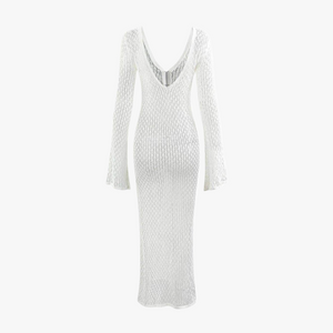 Gehäkeltes Maxikleid mit V-Ausschnitt