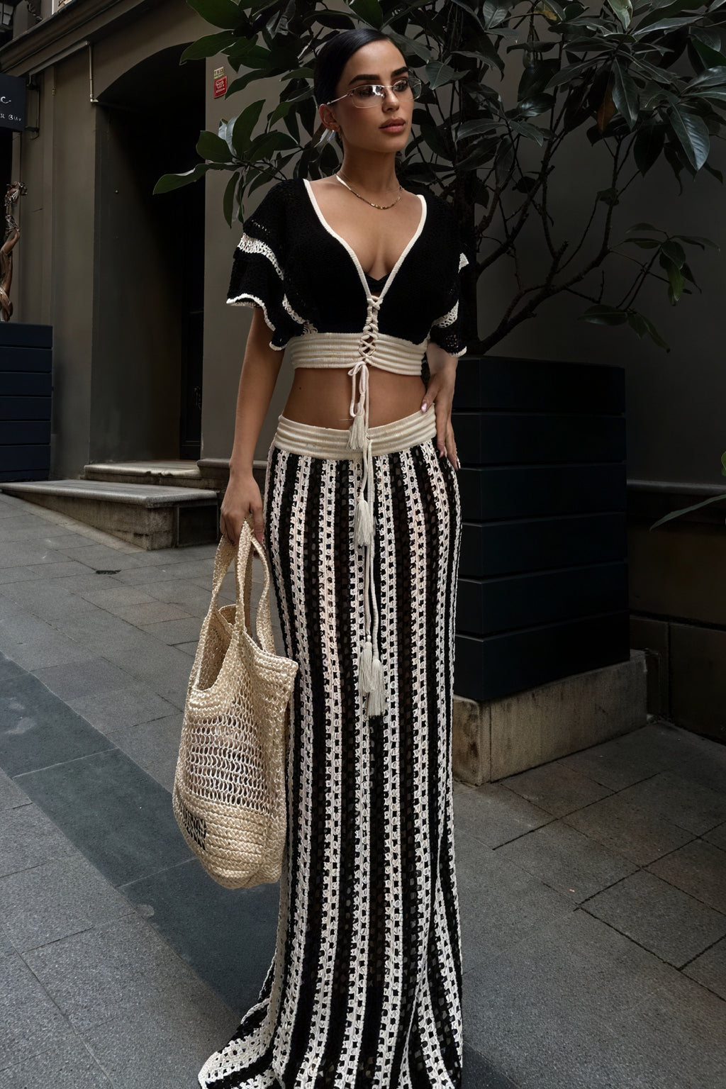 Gehäkeltes Crop-Top & Rock Set