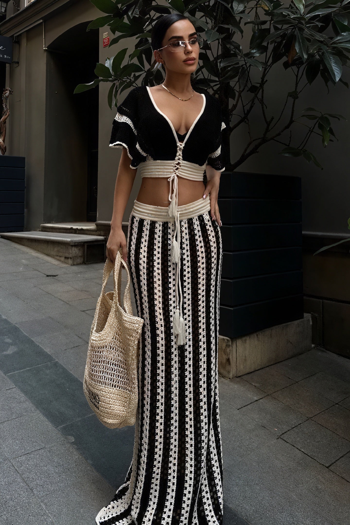 Gehäkeltes Crop-Top & Rock Set