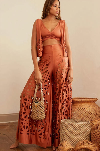 Laser-Cut Palazzo Hose mit Top & Weste