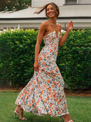 Maxikleid mit Blumenmuster und Neckholder