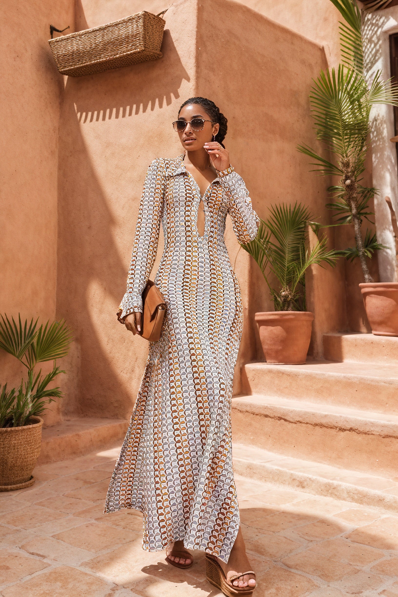 Maxikleid mit geometrischem Muster