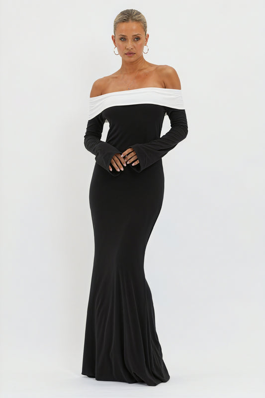 Elegantes Abendkleid mit Farbblock-Design