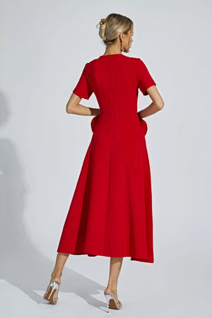 Midi-Kleid mit Rosen-Applikationen