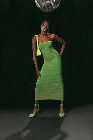 Gestreiftes Midikleid mit gerippter Textur